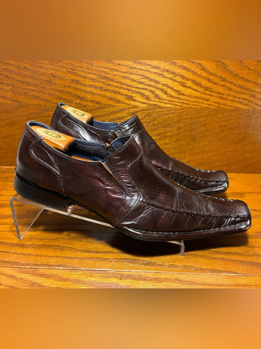 Y2K VTG Robert Wayne Metallic Purple Pinwheel Design Leather Loafers Men’s 12
